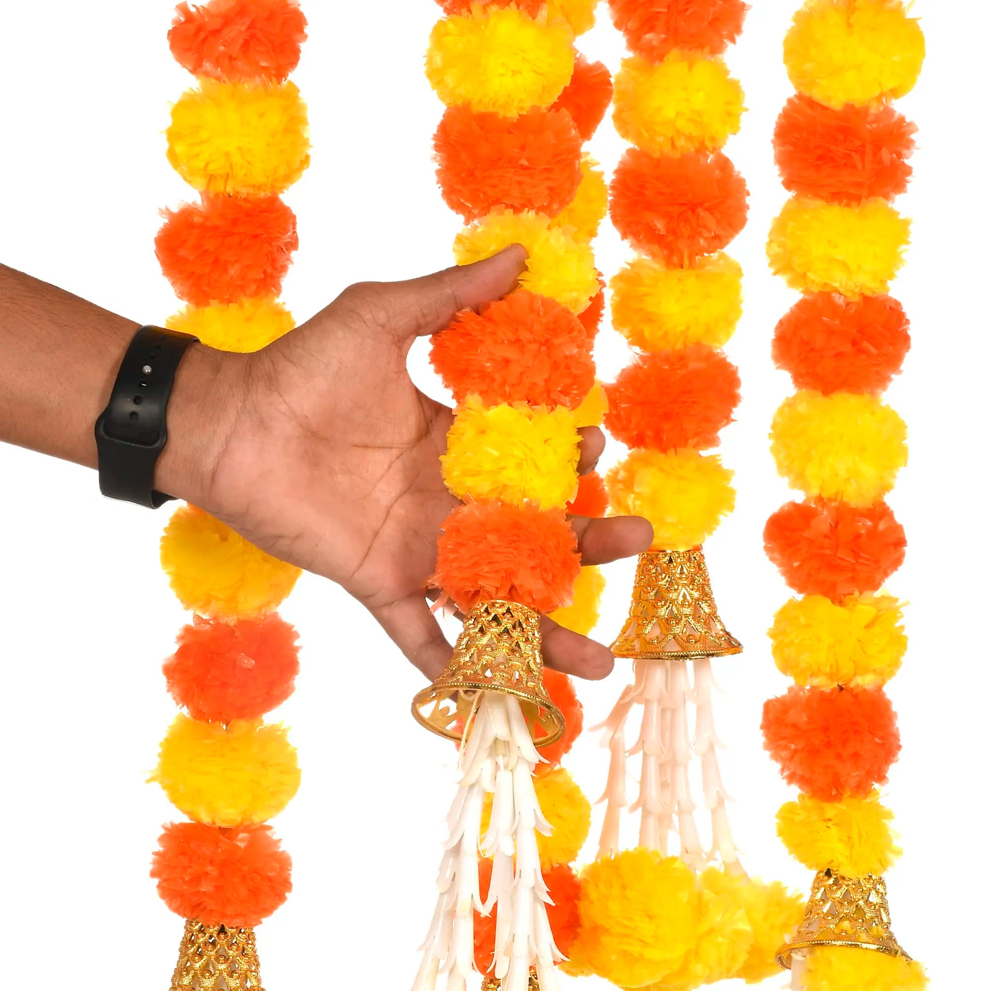5-50pcs Marigold Flower Garlands 5 Ft Artificial Flower Garland Indian Décor,Pooja, Diwali, Fiesta Day of The Dead, Mexican Par