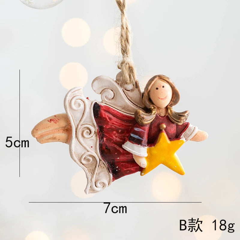 Christmas Resin Tree Decorations Santa Snowman Angel Pendant Ornament DIY Kids Toys Noel Navidad Kerst 2023