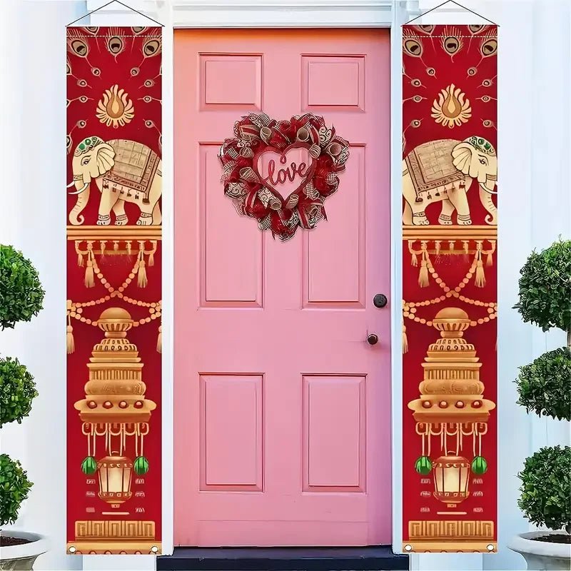 2pcs Diwali Porch Banner Suitable for Indian Diwali Outdoor Courtyard Door