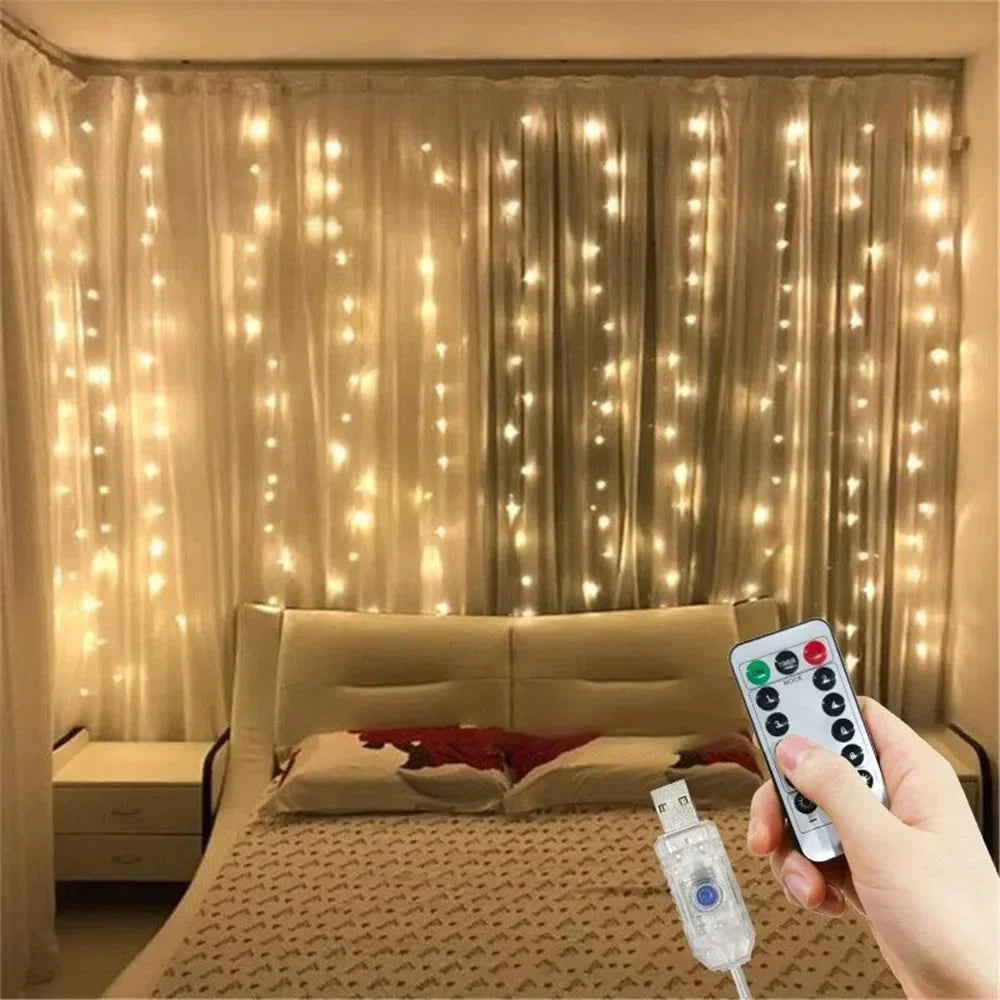LED Curtain String Light Beautiful Window Ornament USB Powered Indoor Christmas New Year Garland Led Lights Halloween Decoration