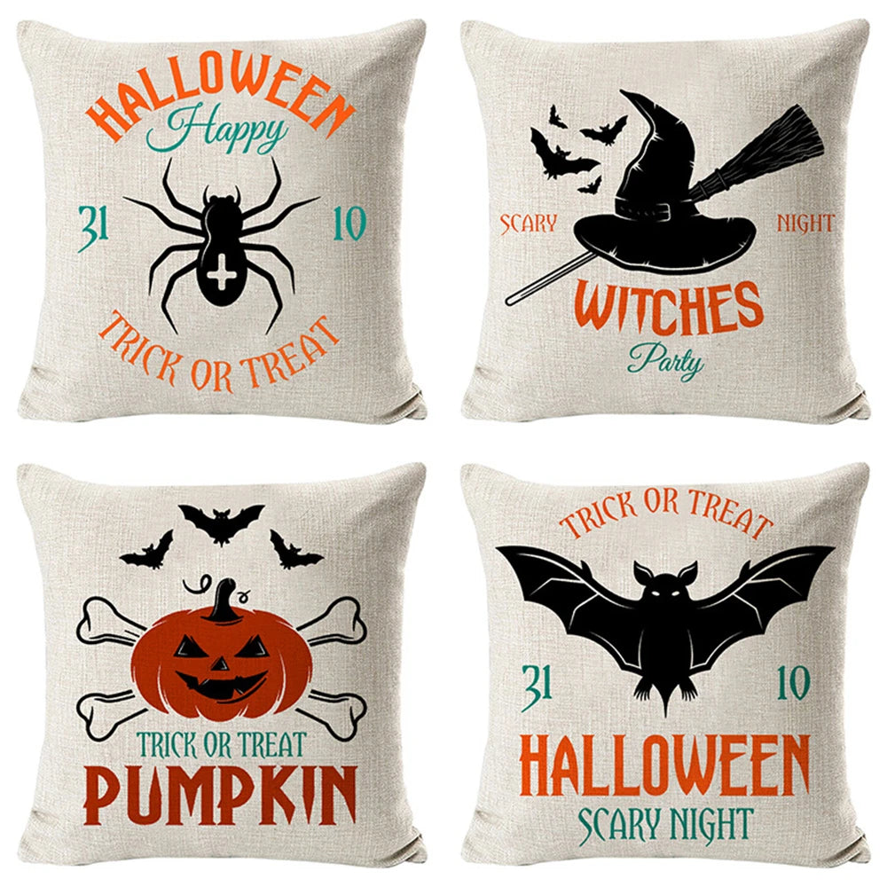 2024 New Linen Halloween Fall Cushion Cover 45x45cm Farmhouse Cat Witch Home Throw Pillow Covers For Home Room Couch Decor