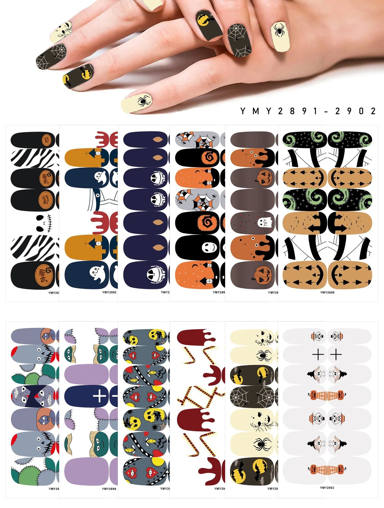 Baking Free Halloween Nail Stickers Full Sticker Fashion Nail Art Jewelry  Pumpkin Ghost Wholesale Applique Nail Sticker