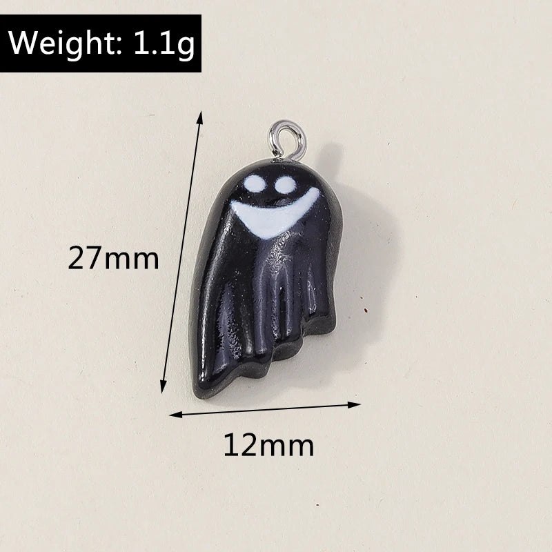Leslie 10Pcs New Resin Halloween Charms Kawaii Cat Spider Castle Ghost Pumpkin Charms Pendants Decor DIY Earring Jewelry Making
