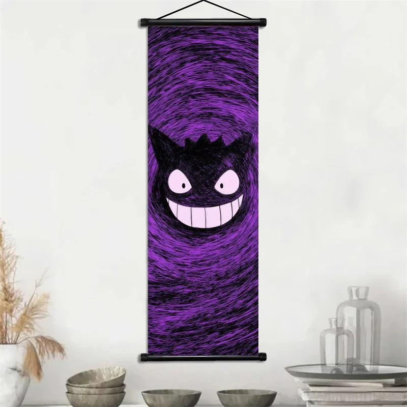Pokemon Gengar Scroll Art Cloth Anime Characters Wall Hanging Poster Halloween Xmas Decor Fans Collection Home Gifts