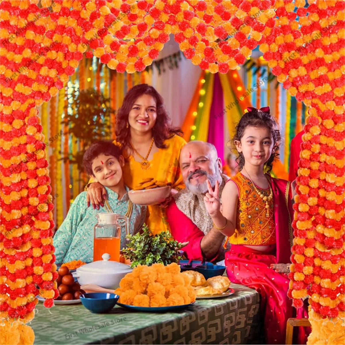 5-50pcs Marigold Flower Garlands Artificial Flower Garland for Indian Décor,Pooja, Diwali, Fiesta Day of The Dead, Mexican Party