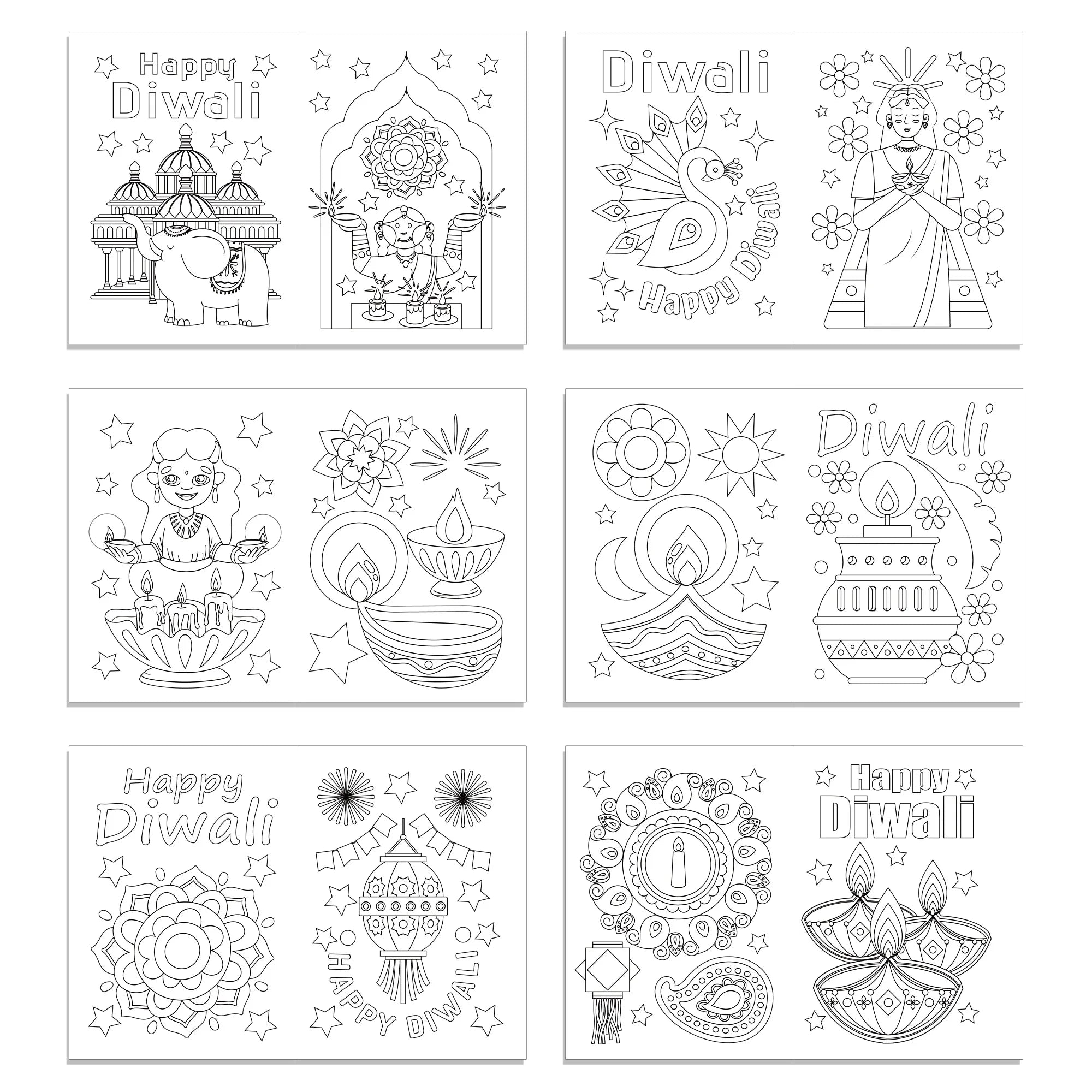 6/12/24pcs Diwali Festival Graffiti Drawing Painting Books DIY Coloring Picture Books For Kids Gifts Diwali Party