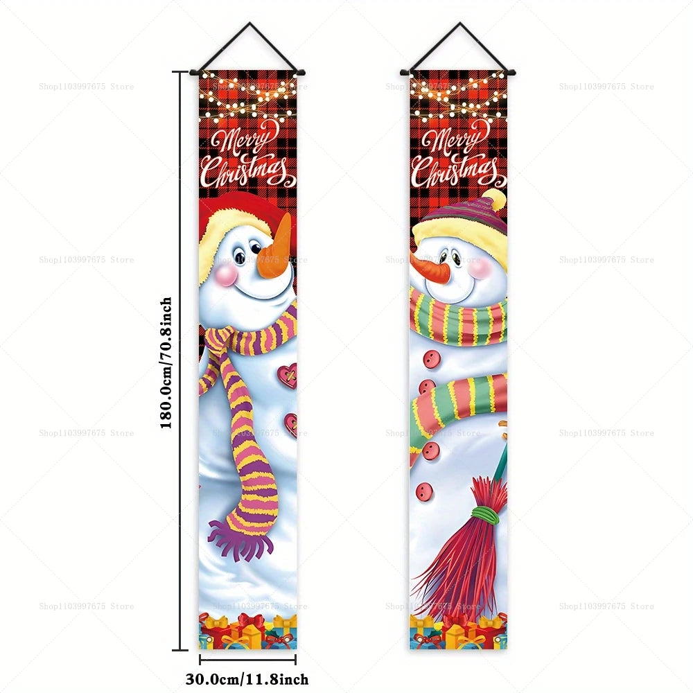 2D Merry Christmas Tree and Wreath Decor Indoor Outdoor Banners Porch Hanging Signs Wall Front Door Outside Yard Party Supplies