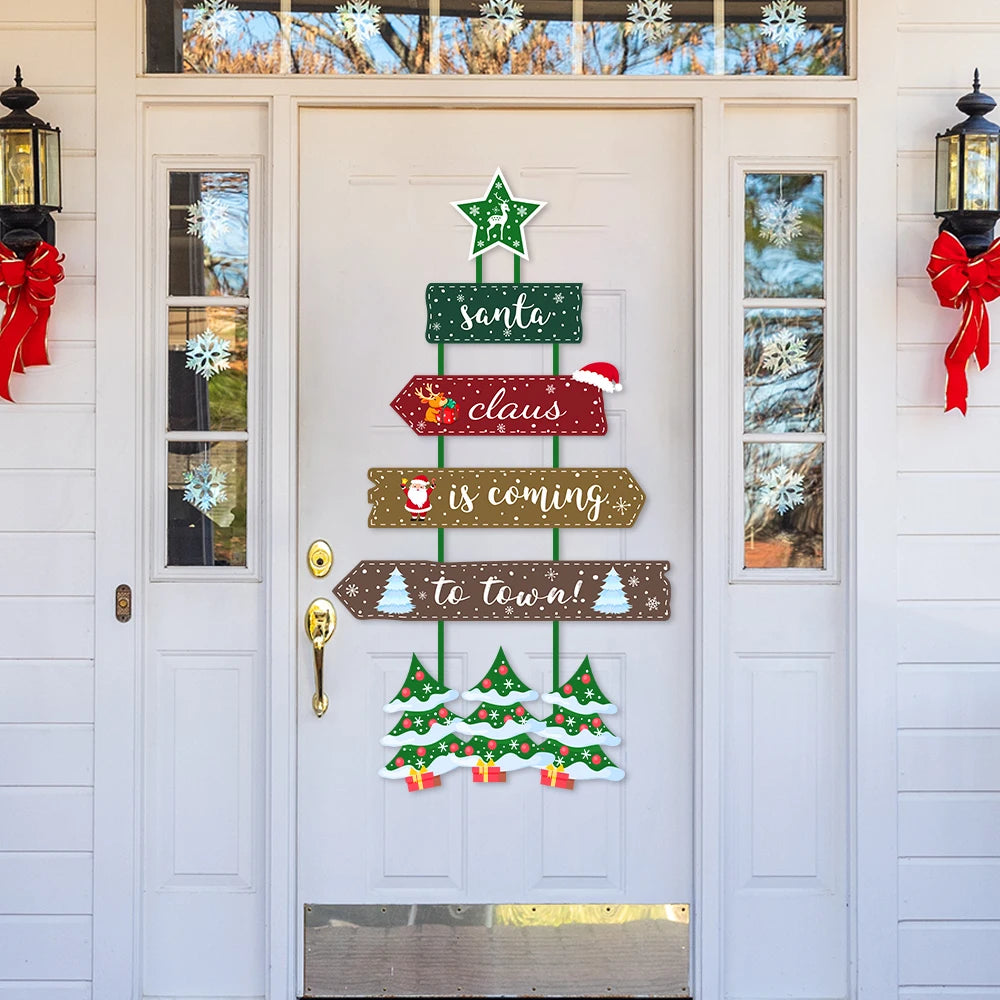 Christmas Door Hanging Decoration Prop Xmas tree Santa Claus Paper Garland Pendant Christmas Party Wall Ornament Home Decoration