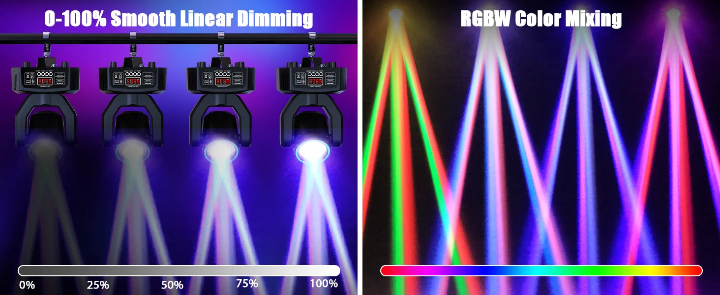 U'King Mini 30W Spot Beam Moving Head Light LED 4IN1 RGBW Effect Strobe Stage Light DMX Sound Activated DJ Disco Bar Party Light