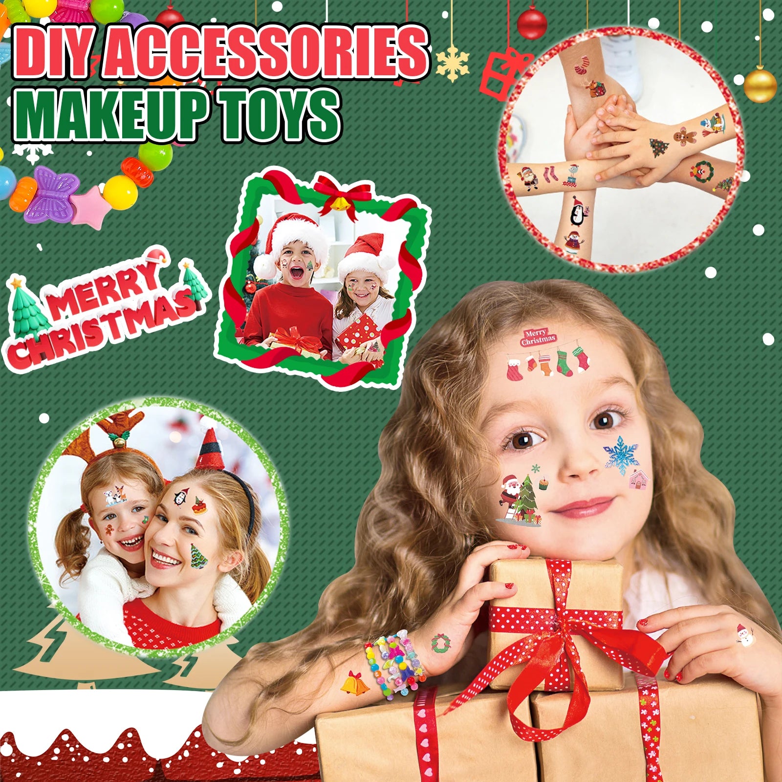 Christmas Diy Makeup And Armor Set For Children, Cosmetics, Beads, Hairpins, Necklaces, Jewelry, Cartoon Toys, Gifts