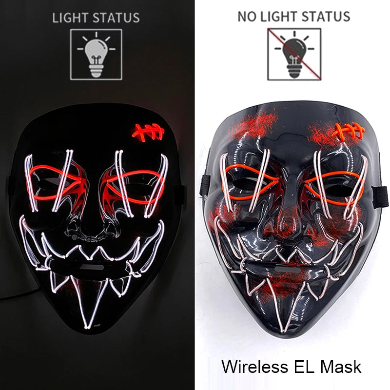 Wireless Neon LED Purge Mask Glow in The Dark Cosplay Horror Mask Halloween Masquerade Party Masks Glowing Funny Dress Up