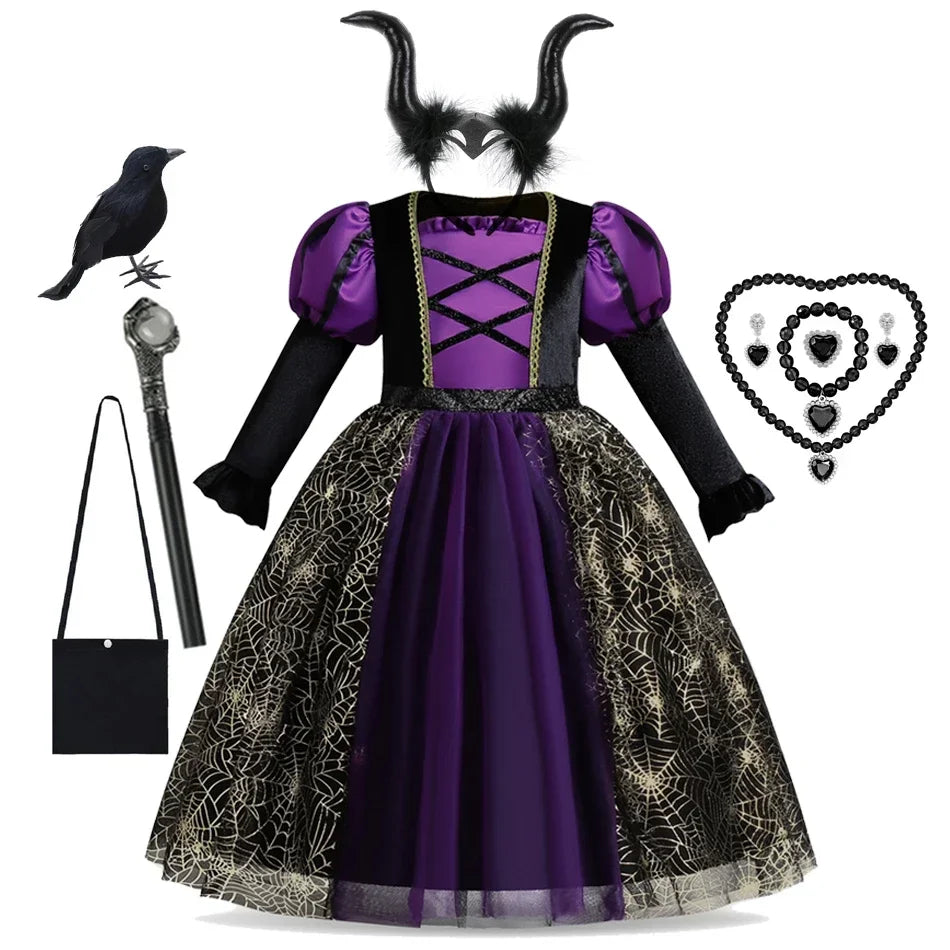 Witch Costume Kids for Girls Ghost Gothic Black Dress for Girl Carnival Party Halloween Princess Clothings