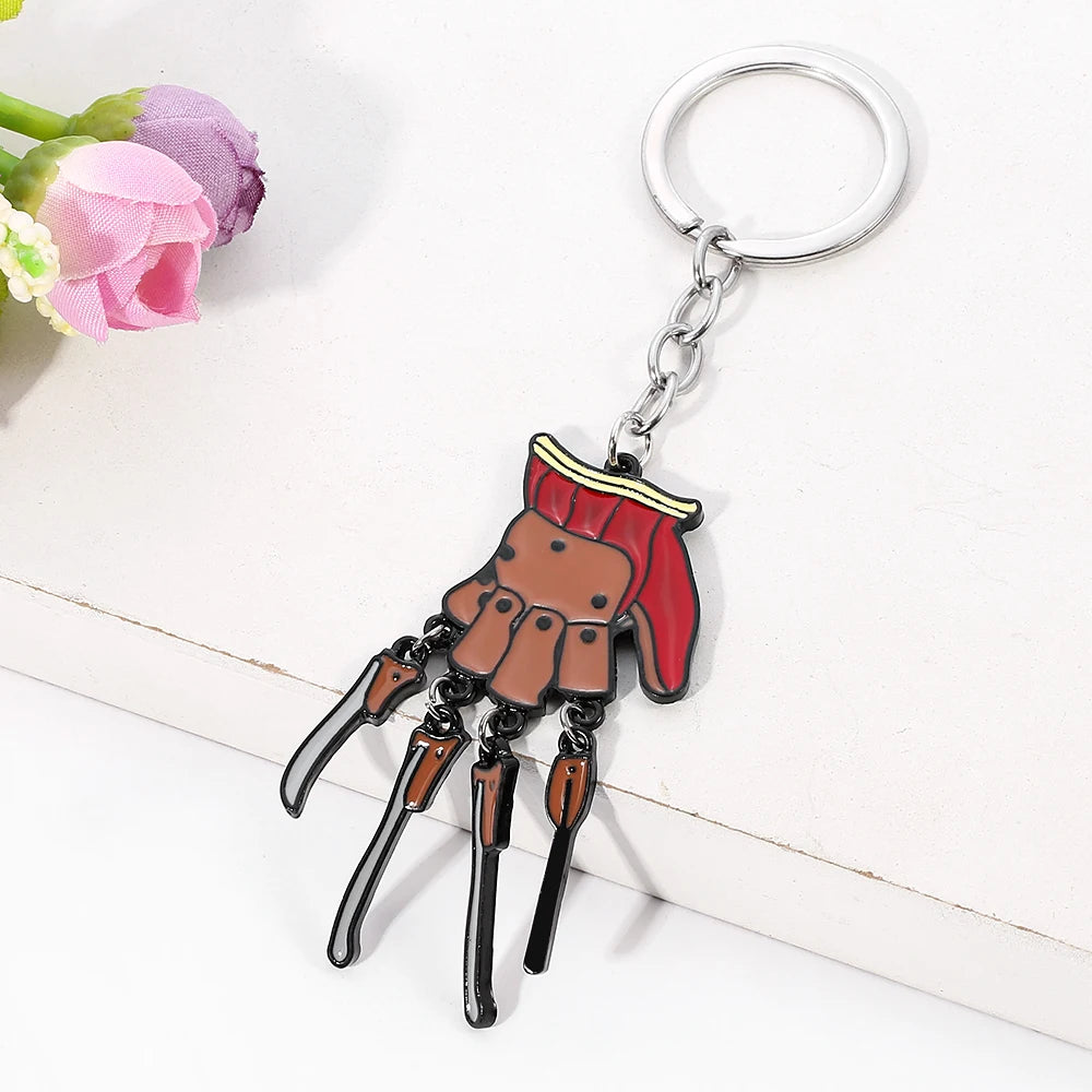 Horror Movie Ghost Street Metal Enamel Freddie Kruger Gloves Keychain Halloween Necklace Gift
