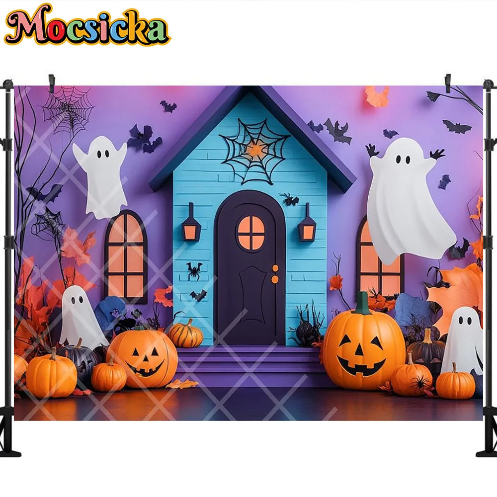 Mocsicka Photography Backdrop Halloween White Ghost Pumpkin Decoration Kids Holiday Party Supplies Backgrounds For Photographs