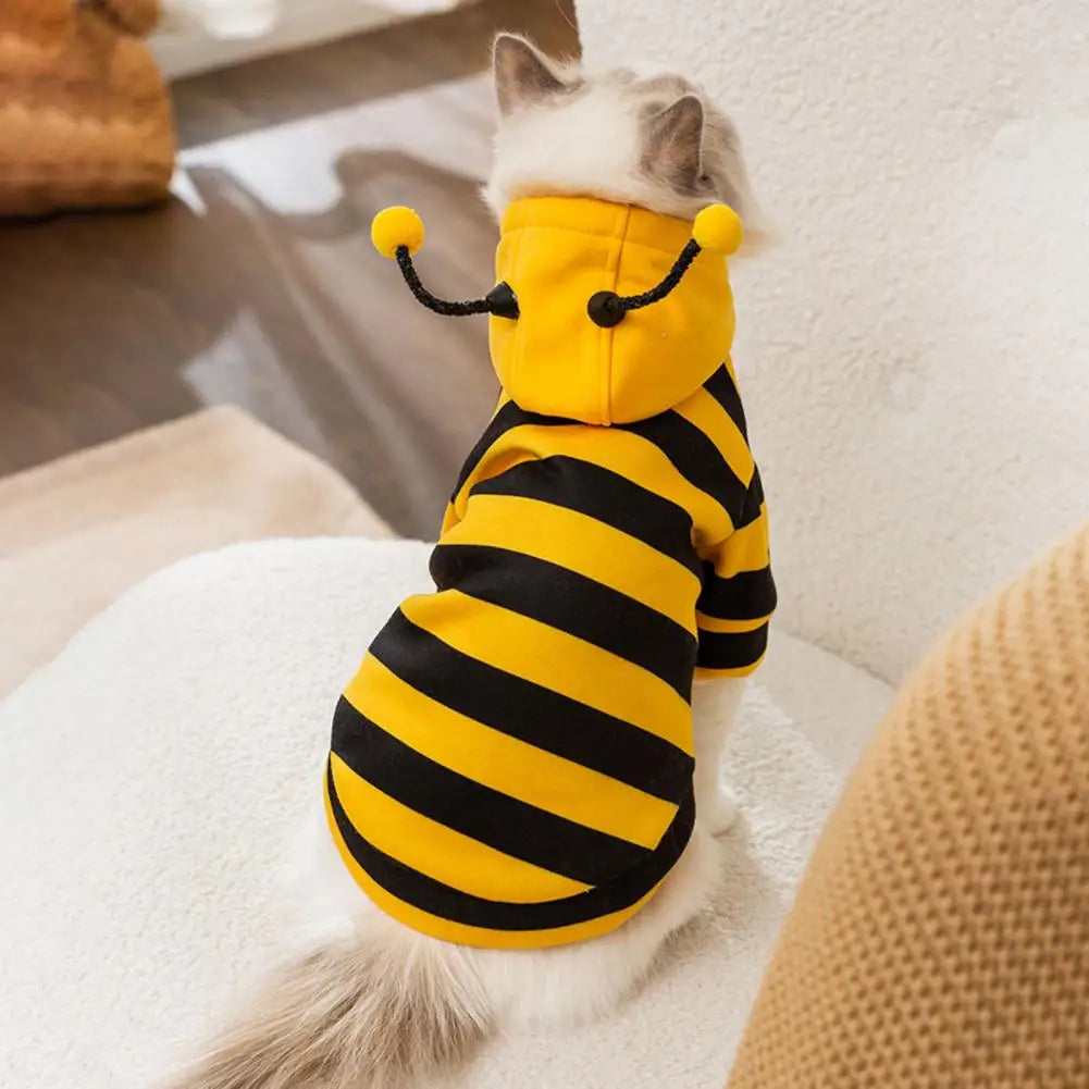 Pet Bee Costume Hood Dog Halloween Clothes Winter Warm Pet Hoodies Cat Holiday Cosplay Outfit For Small Medium Dogs Cats