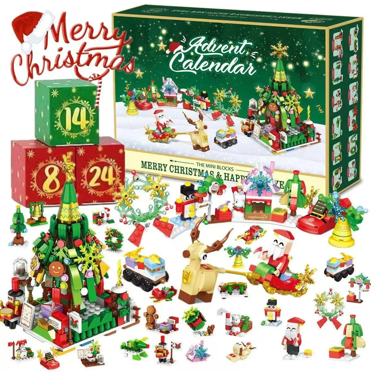 Christmas Advent Calendar Gift Box DIY Christmas Train Jesus Bricks Toys 24Days Countdown Calendar Box Surprise Christmas Gift