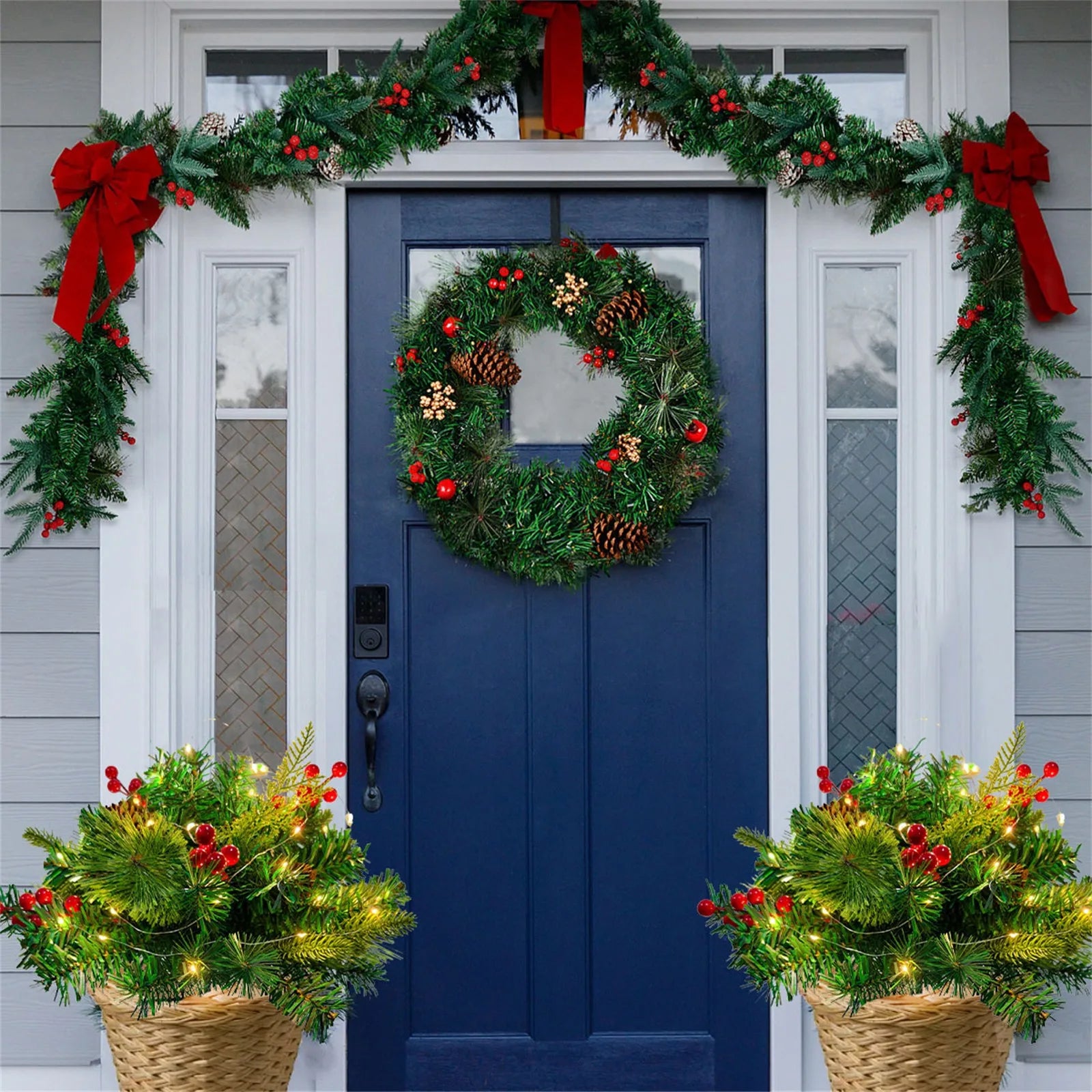 Christmas Outdoor Simulation Of The Courtyard Decorated With Glowing Needles And Red Garden Orranment Christmas Holiday Decor