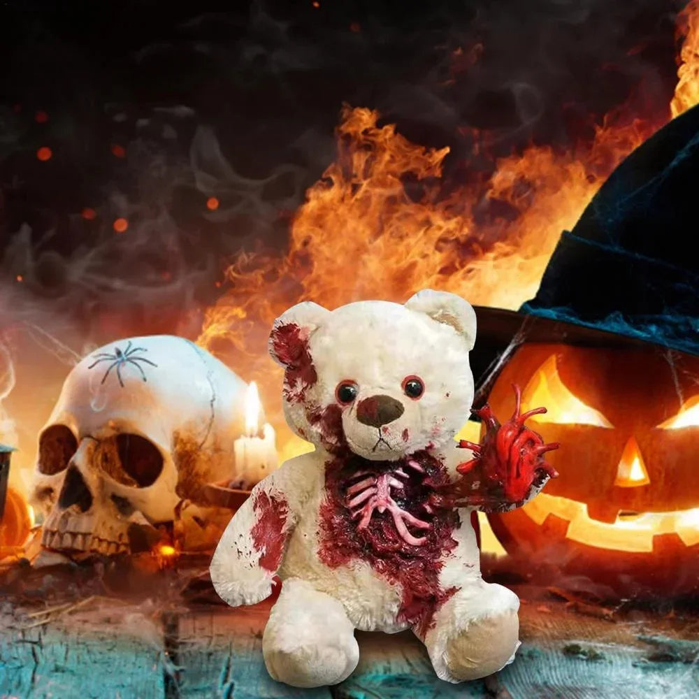 Halloween Horror Plush Bear Haunted House Decoration Atmosphere Holiday Party Prank Animal Shredding Props Resin Crafts