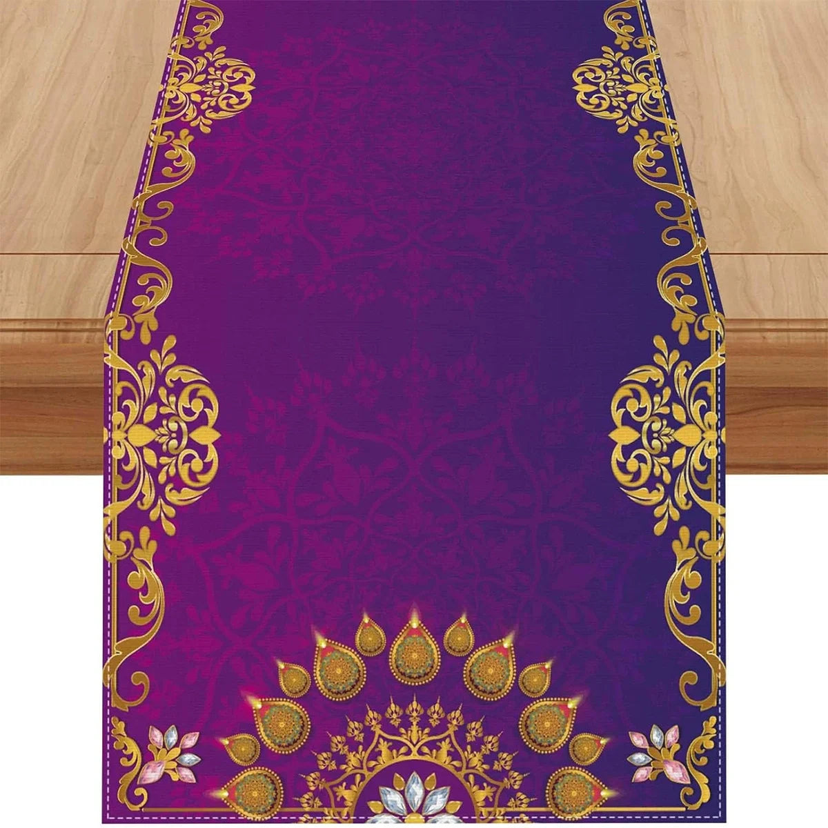 Happy Diwali Table Runner, Festival of Light Marigold  Dining Table Decoration for Home Party Decor