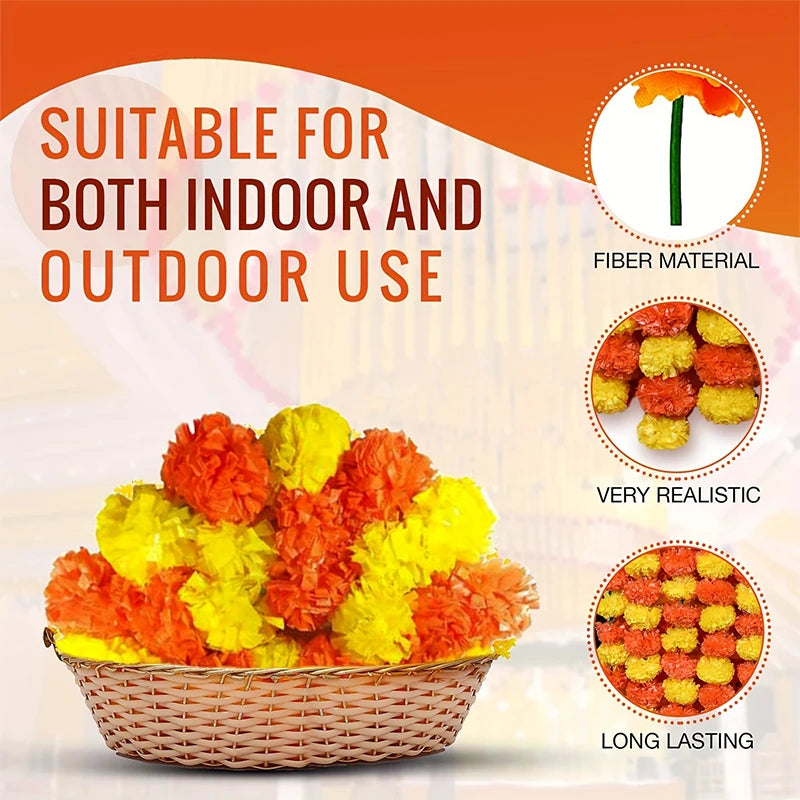 1.5m Marigold Flower Garland Plastic Artificial Flowers Diwali Traditional Festival