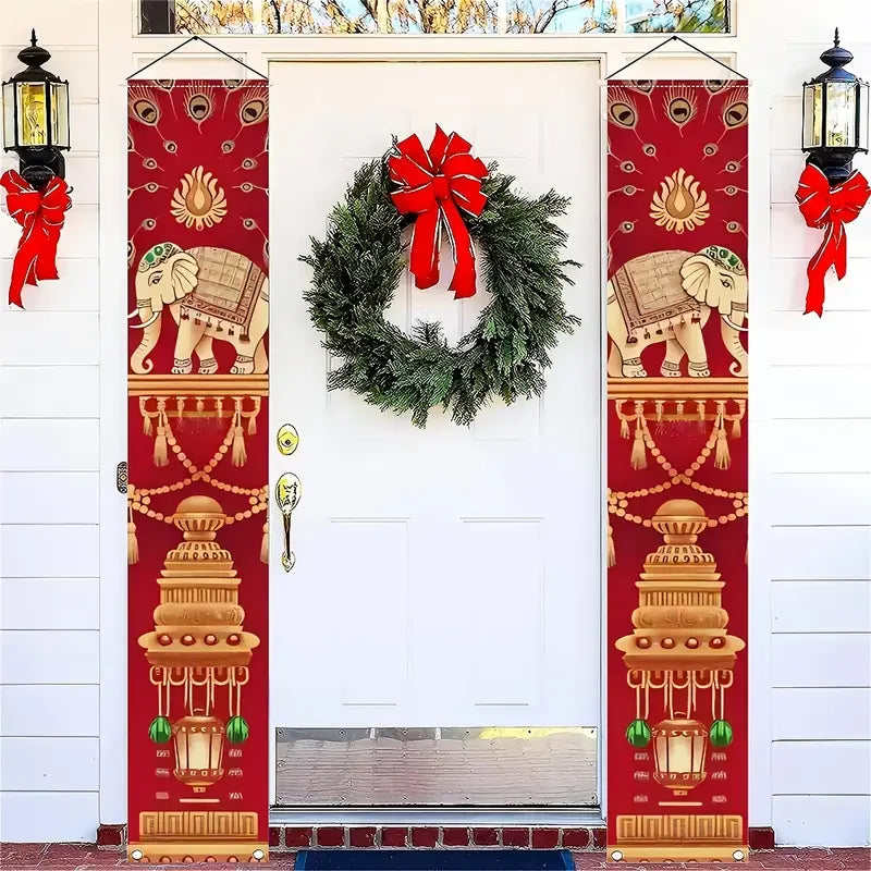 2pcs Diwali Porch Banner Suitable for Indian Diwali Outdoor Courtyard Door