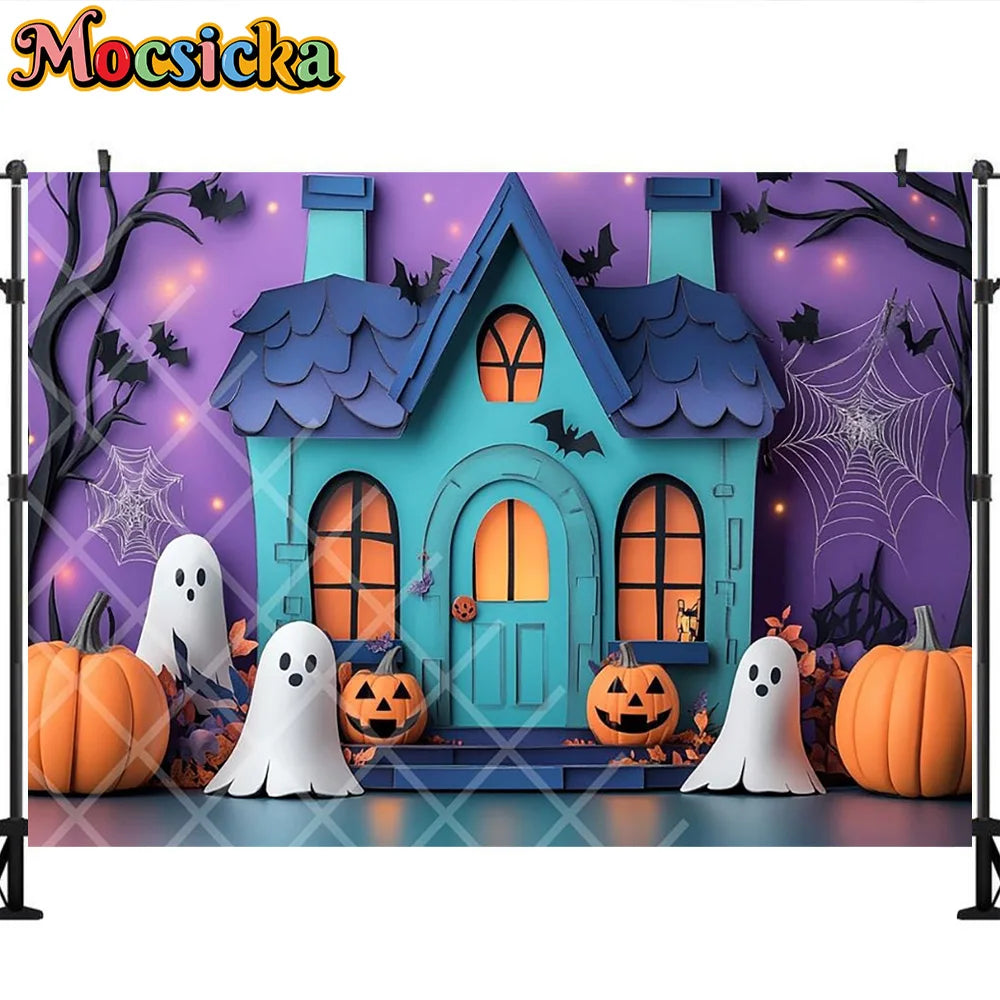 Mocsicka Photography Backdrop Halloween White Ghost Pumpkin Decoration Kids Holiday Party Supplies Backgrounds For Photographs