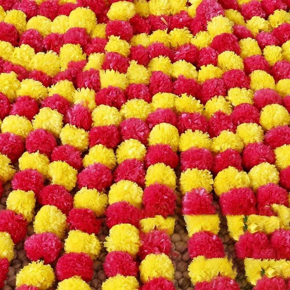 Long Strands Artificial Marigold Garland Pooja Diwali Fiesta Indian Décor Marigold Flower Garlands Reusable Events Decor