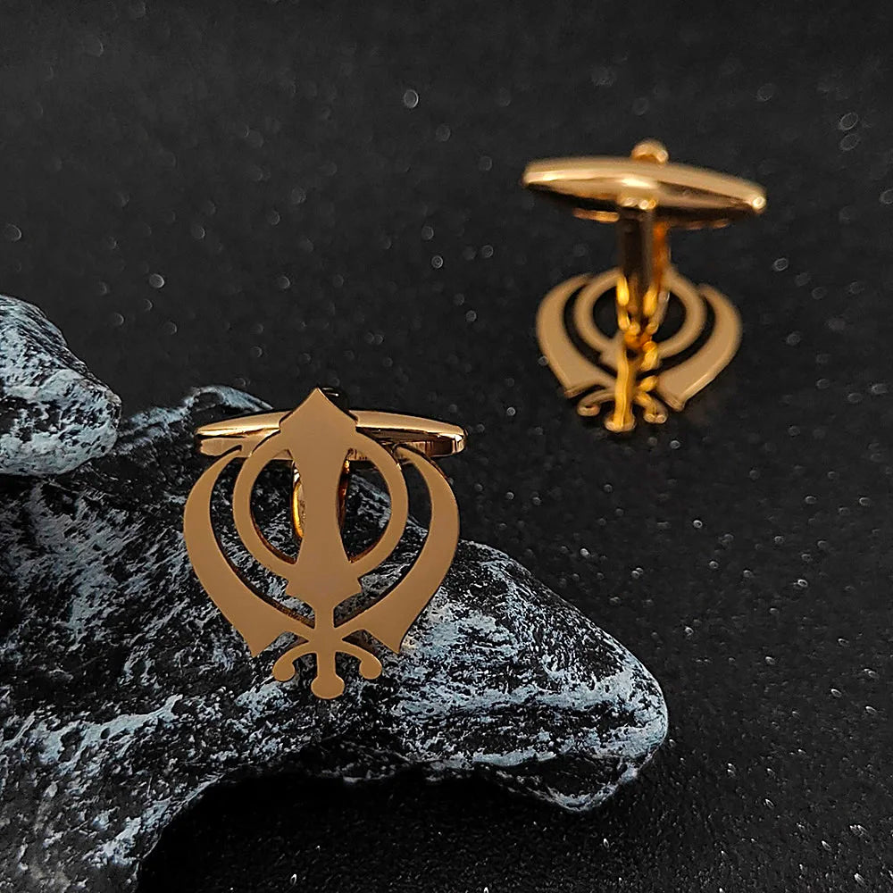 Stainless steel butterfly clasp brooch/cufflink, Sikh symbol badge for men's suit, elegant anti-exposure button for women.