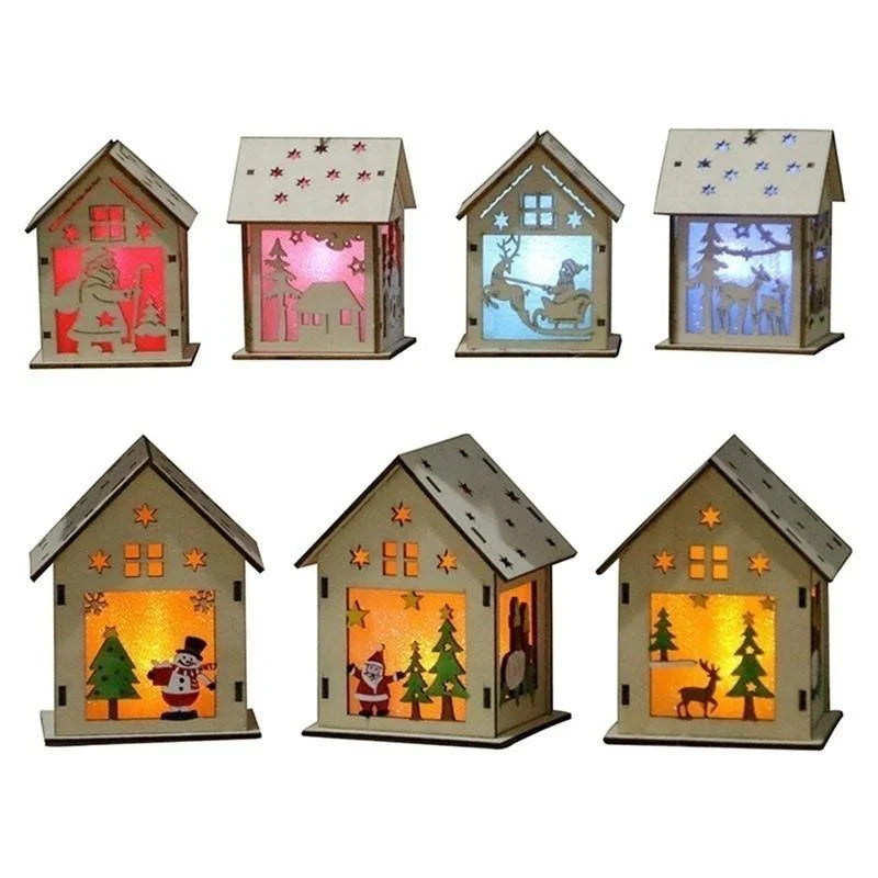 Christmas LED Light Wooden House Luminous Cabin Merry Christmas Decorations for Home DIY Xmas Tree Ornaments Kids Gifts New Year