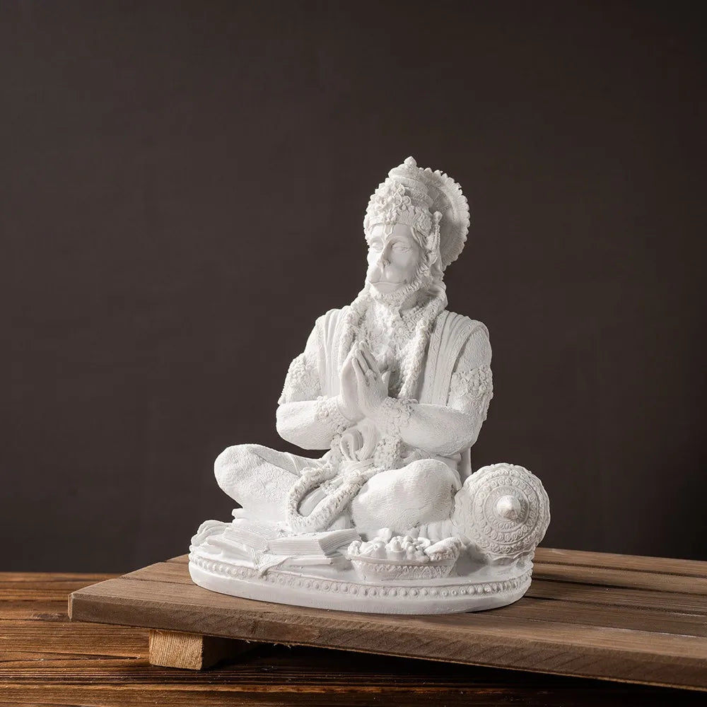 Sandstone White Hanuman Statue Hindu God Sculpture