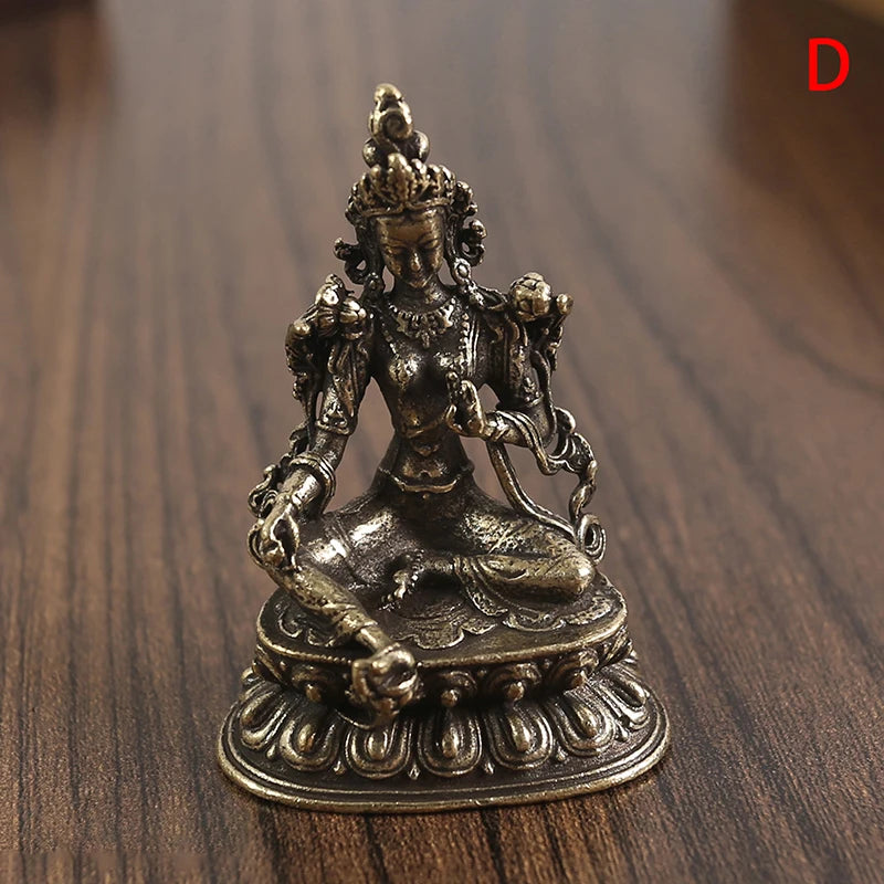 Retro Brass Green Tara God Statue Antique Copper Buddha Statue Home Living Room Office Decoration Figurines