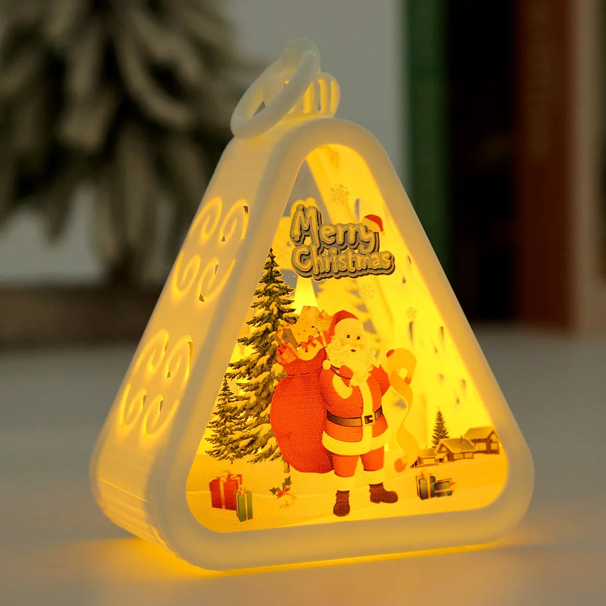 Christmas decorations night lights glowing gifts window tabletop ornaments arrangement props ambient christmas tree pendants