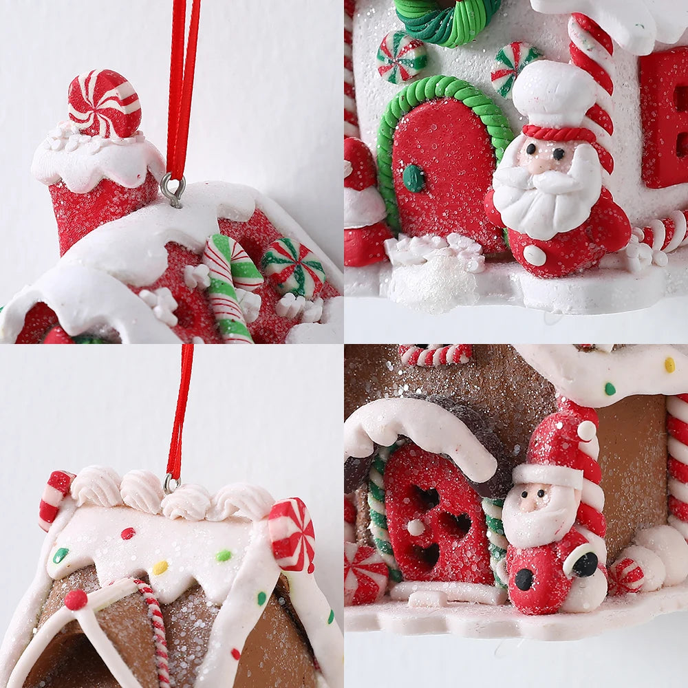 Christmas Theme LED Pendant Snowman Gingerbread Santa Claus Light House Soft Pottery Hanging Tree Home New Year Party Decoration