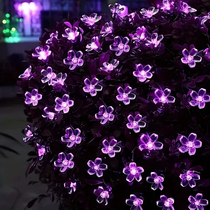 Purple Cherry Blossom Halloween Decorative Solar String Light Outdoor Waterproof Atmosphere Fairy flower Garden Lamp