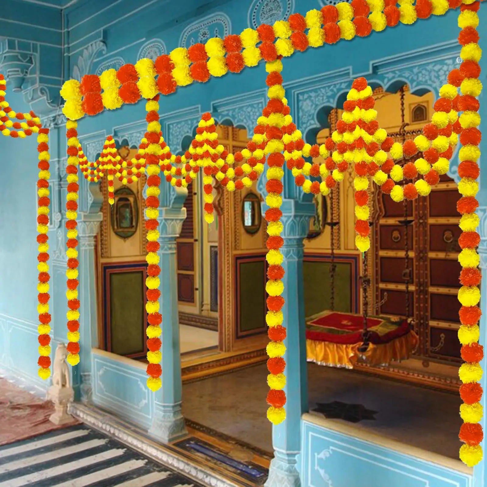 5-50pcs Marigold Garland For Decoration 5 Ft Artificial Flower Garland Mexican Fiesta Day of The Dead/Diwali Pooja Decor/Wedding