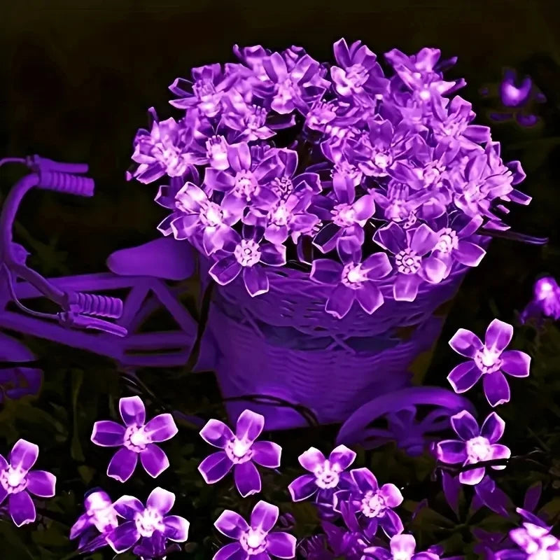 Purple Cherry Blossom Halloween Decorative Solar String Light Outdoor Waterproof Atmosphere Fairy flower Garden Lamp