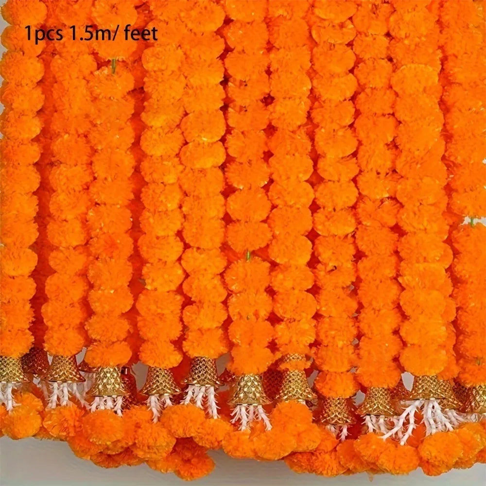Long Strands Artificial Marigold Garland Pooja Diwali Fiesta Indian Décor Marigold Flower Garlands Reusable Events Decor