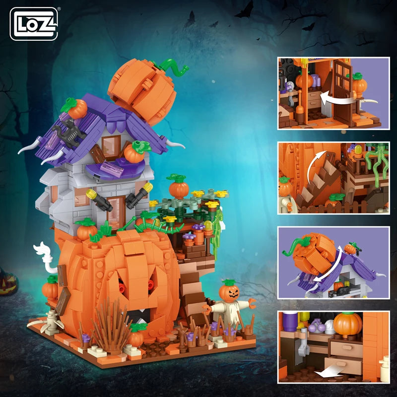 Halloween Toys Building Blocks Assembly Pumpkin House Ghost House Witch Science Monster Friend Party Decor Model Kids Gifts