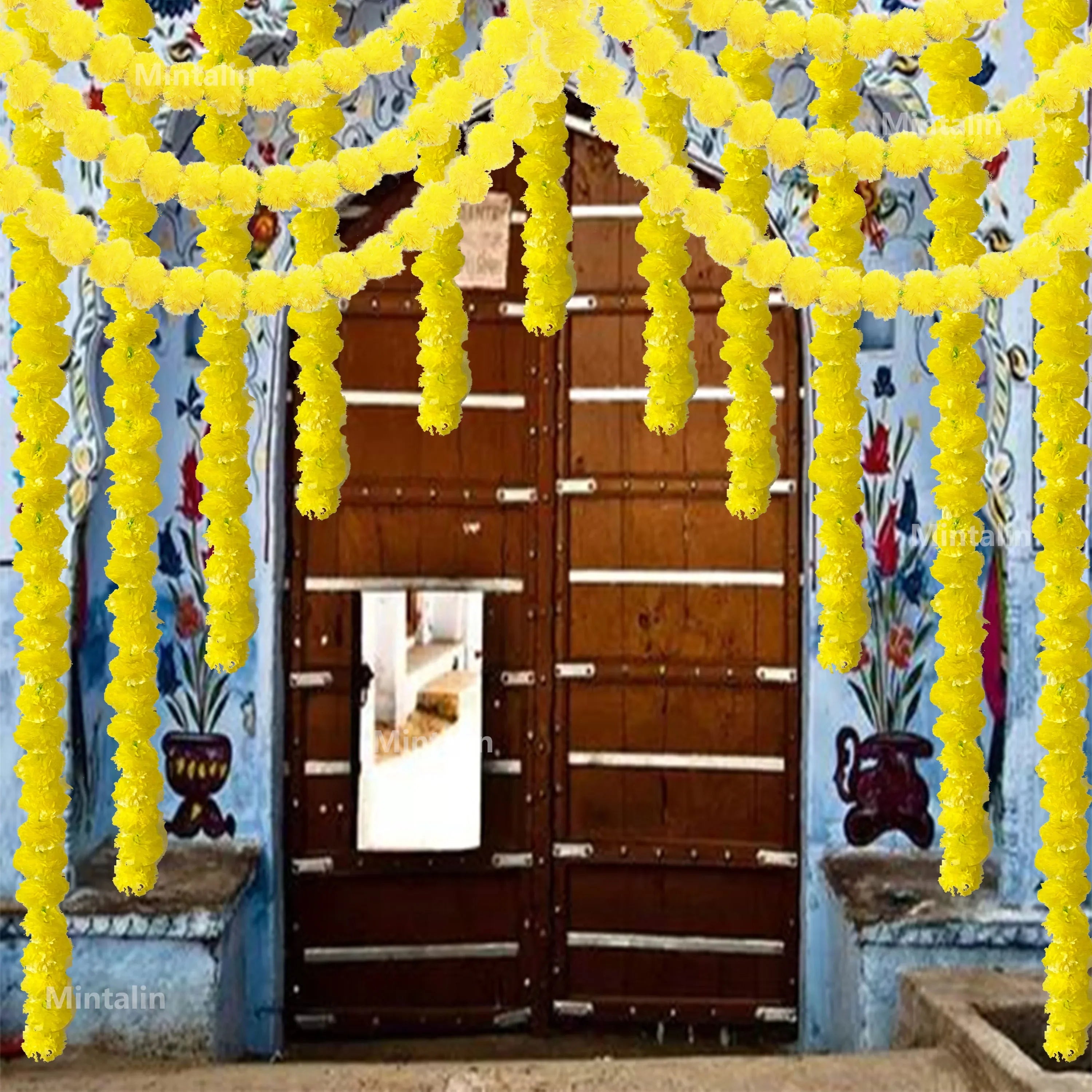 2 Pcs Marigold Flower Garland with бо Flowers for Diwali