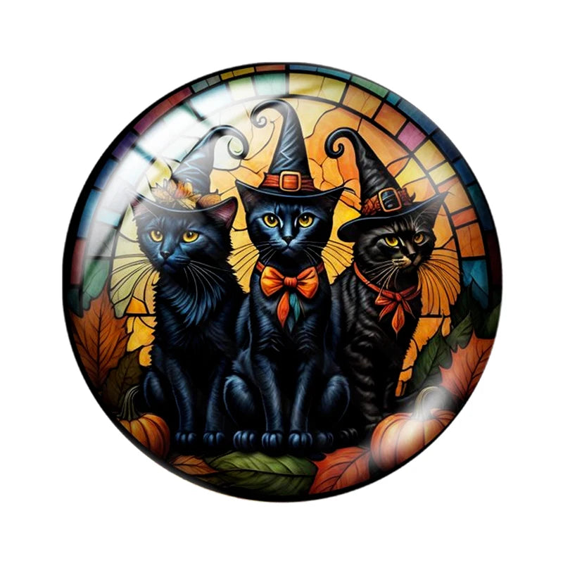 Halloween Black Cat 12mm14mm/16mm/18mm/20mm/25mm Round photo glass cabochon demo flat back Making findings