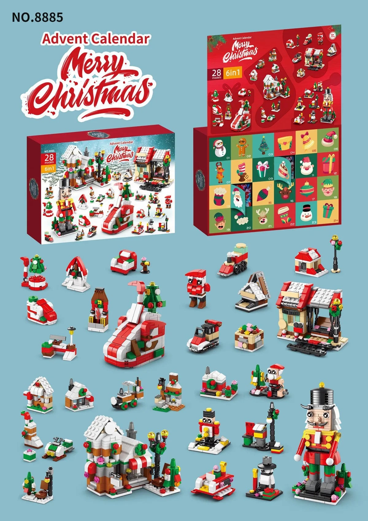 Christmas Advent Calendar Gift Box DIY Christmas Train Jesus Bricks Toys 24Days Countdown Calendar Box Surprise Christmas Gift