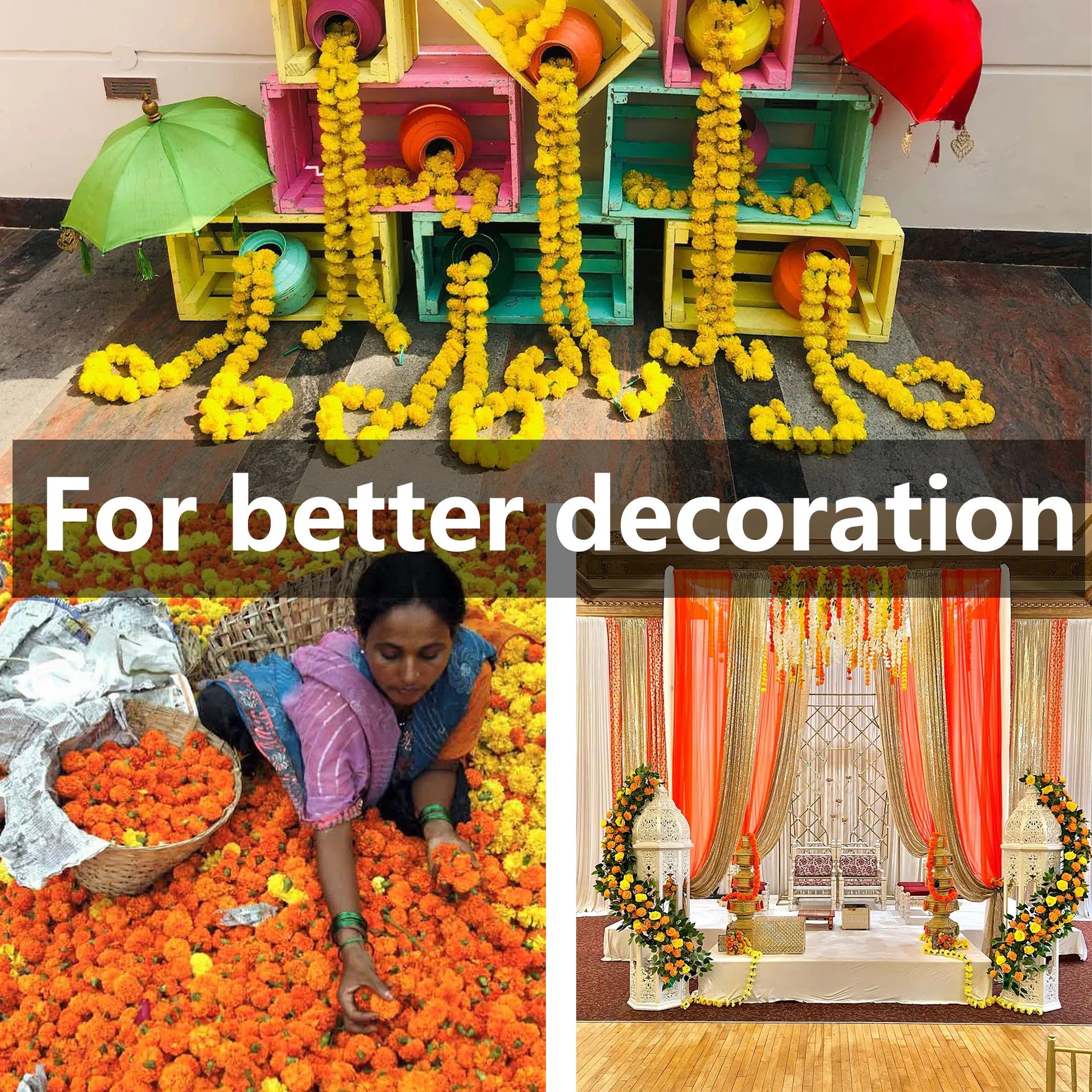 2 Pcs Marigold Flower Garland with бо Flowers for Diwali