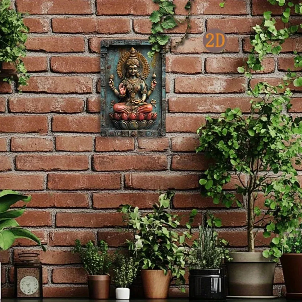 Goddess Lakshmi on Lotus Throne, 1pc 2D Aluminum Wall Art, Serene Office Decor