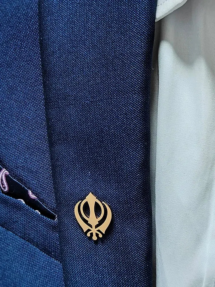 Sikh symbol men's brooch, stainless steel collar pin, suit and shirt decorative accessory, religious party gift