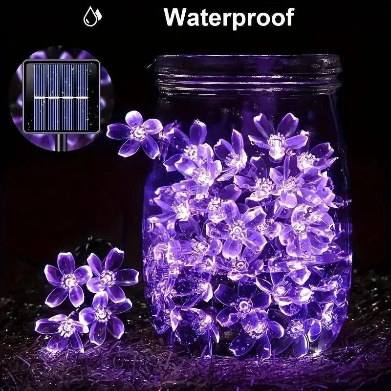 Purple Cherry Blossom Halloween Decorative Solar String Light Outdoor Waterproof Atmosphere Fairy flower Garden Lamp