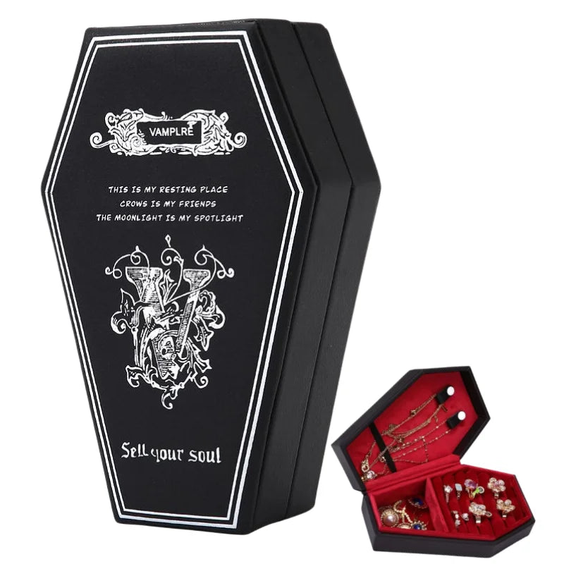 1/2pcs Gothic Coffin-Shaped Jewelry Box PU Leather Multi-Compartment Organizer for Rings Necklaces Earring Halloween Gift Case