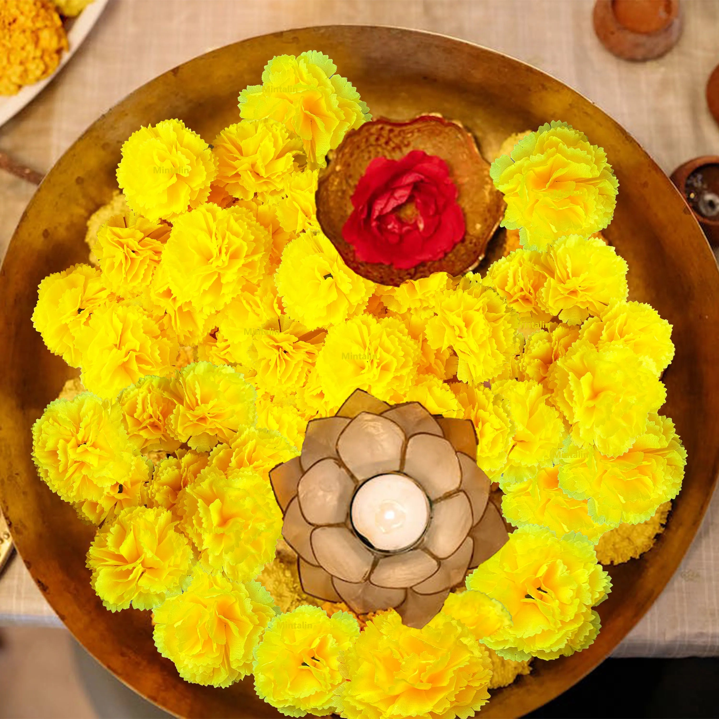 Marigold Flower Heads Bulk, Silk Mexican Flowers for Diwali Home Decor Wedding Party Decoration Halloween Decor for Indian Pooja