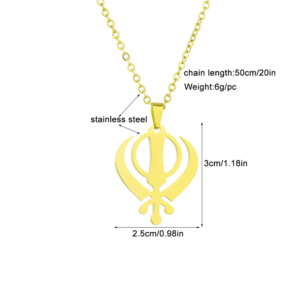 SONYA Stainless Steel Sikh Symbol Pendant Necklace for Men Women Unisex Ethnic Boho Couple Jewelry Tribal Gift Accessory