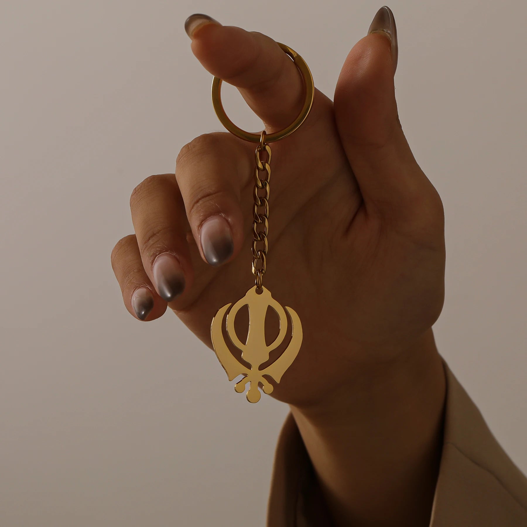 Punjabi Sikh Gold Keychain Pendant Gift 18K Stainless Steel Believer Faith Master Unique Symbol Religious Jewelry Souvenir Gift