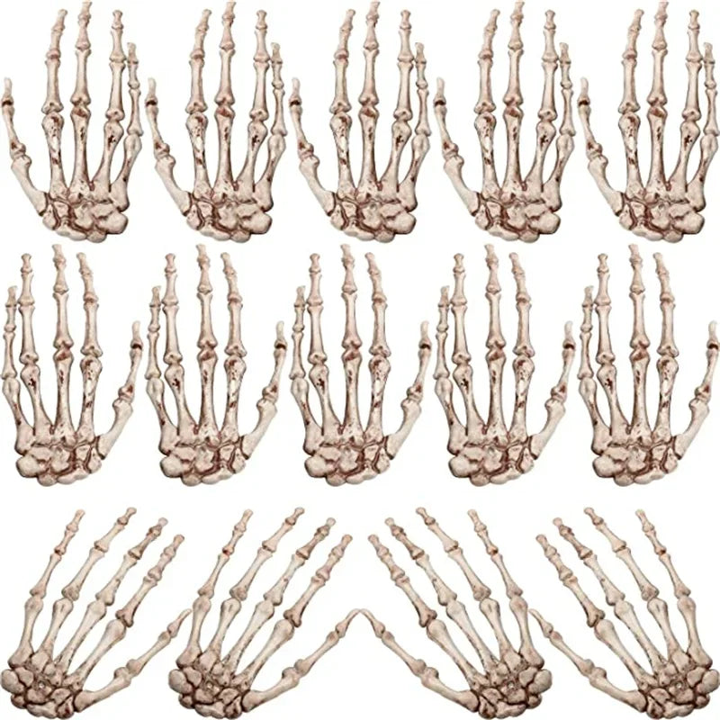 1-6Pair Halloween Skeleton Hand Scary Realistic Hand Bone Skull Decors Party Haunted House Halloween Terror Decoration Props